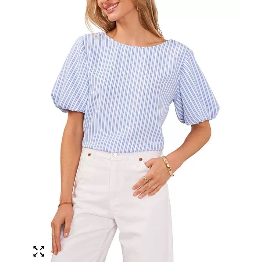 $99 Vince Camuto Women's Striped Puff-Sleeve Crewneck Top size 3x m9